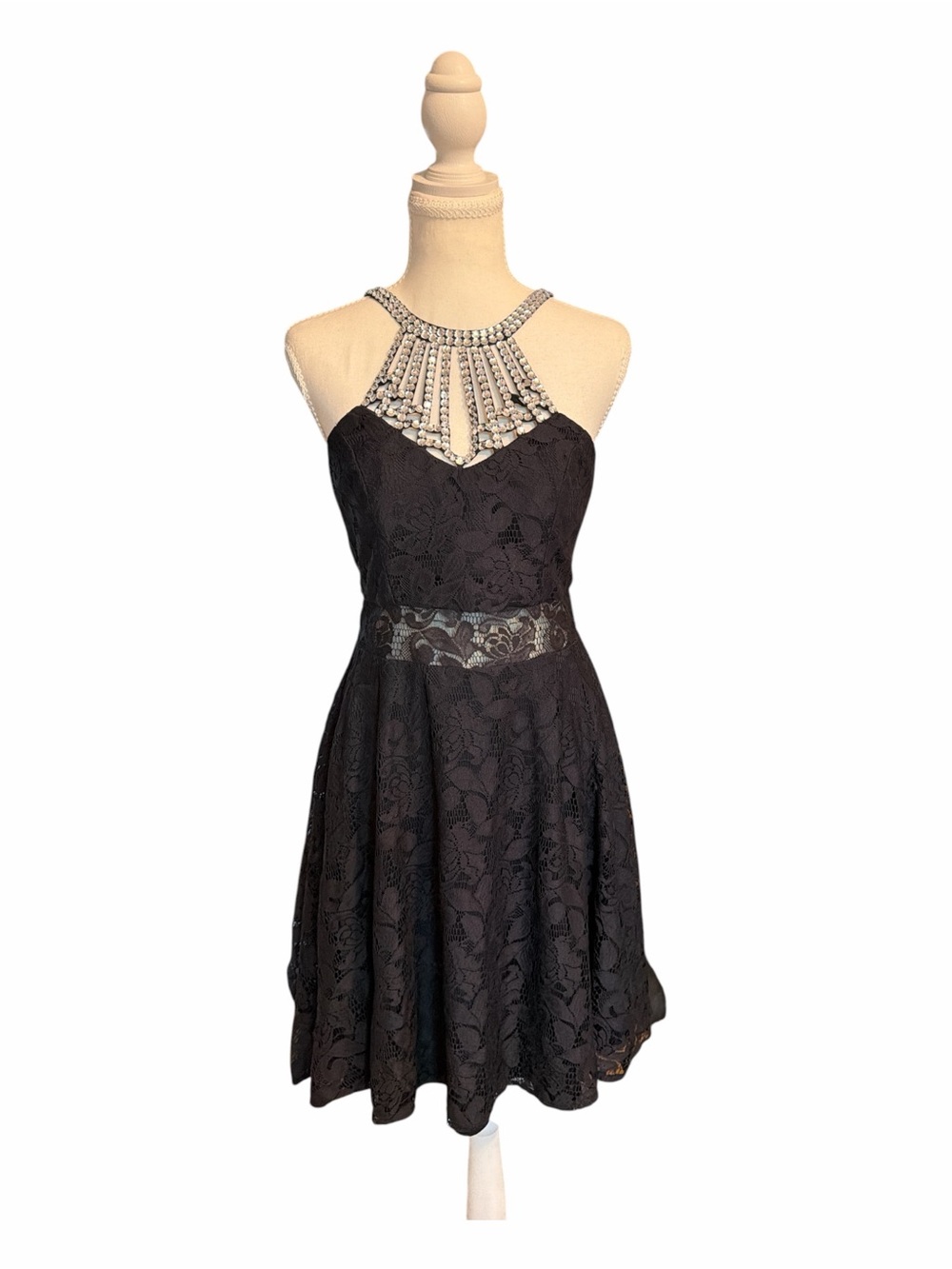 Romantic Goth Rhinestone Lace Halter Dress Celavie Medium Black Formal